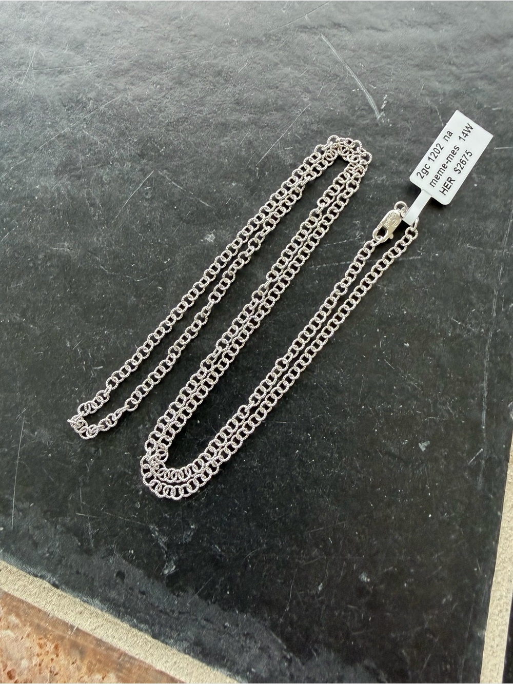14kt. White Gold textured Rolo link Chain Necklace 24” long